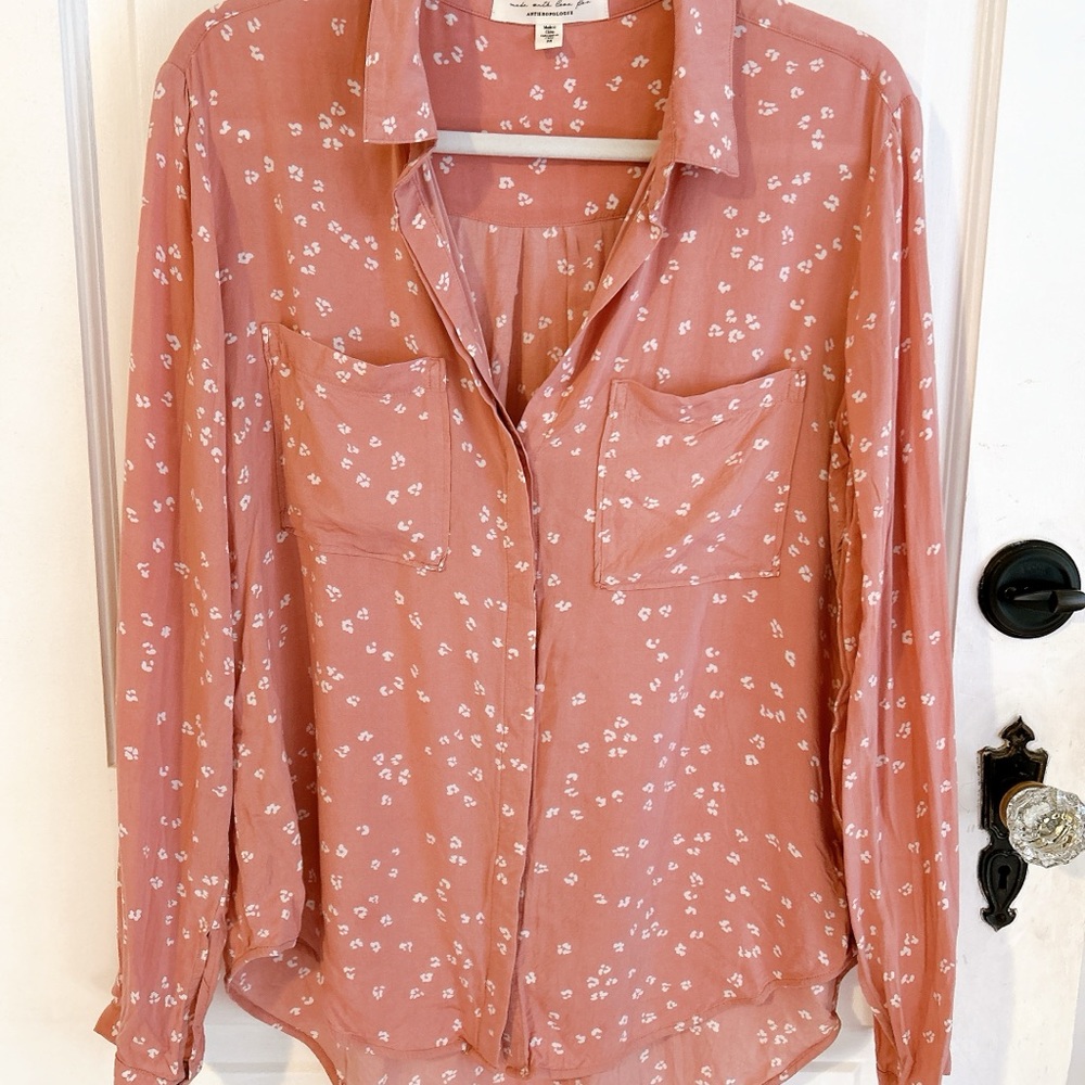 Anthropologie Pink Long Sleeve Button Down Shirt